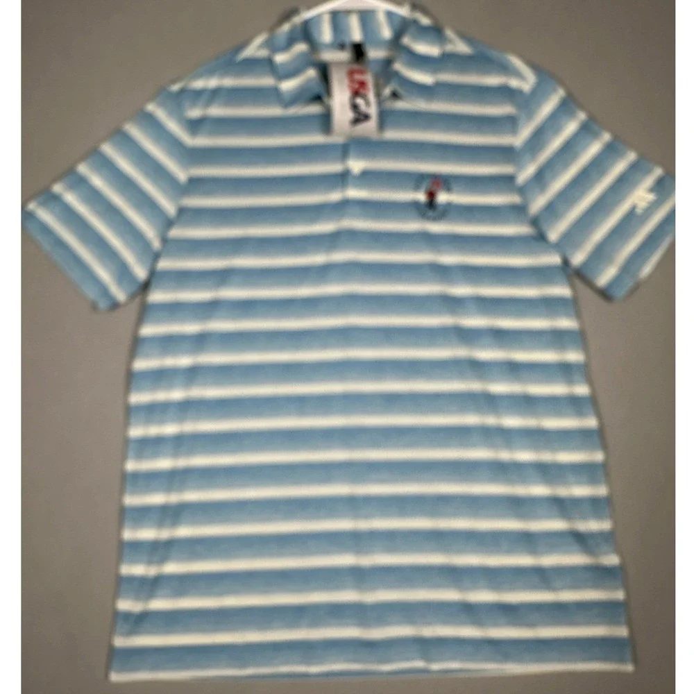 NEW Adidas USGA Polo Shirt Mens Large Blue White Striped Golf Performance Rugby